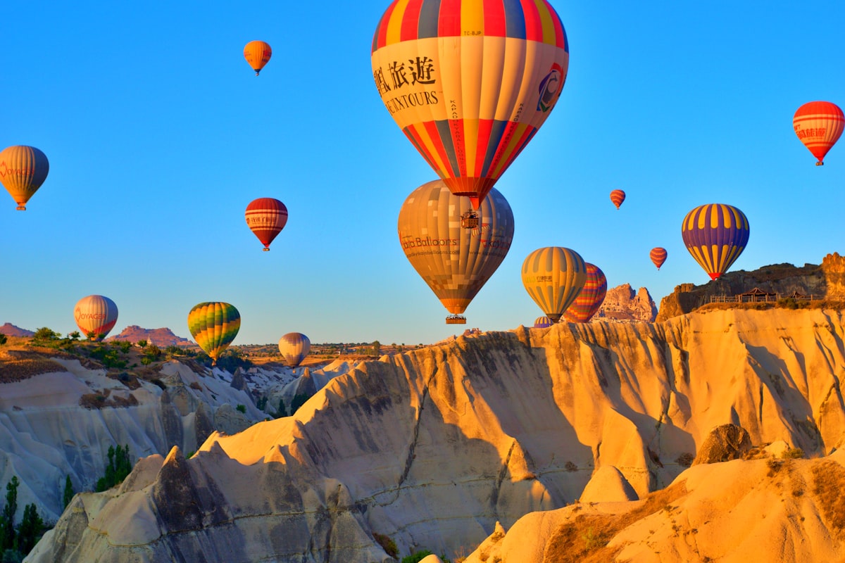 Hot air balloon being inflated at dawn in Cappadocia