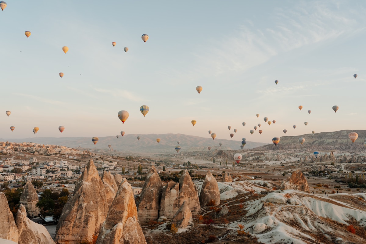 Group photo in front of the balloon after a sunrise flight